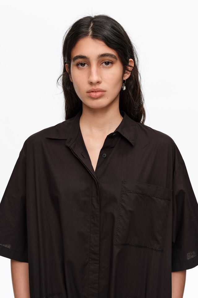 black embroidered shirt dress Black cotton embroidered shirt dress