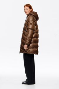 Casaco acolchoado penugem capuz reto azeitona escuro