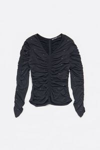 Black ruched rhinestone T-shirt