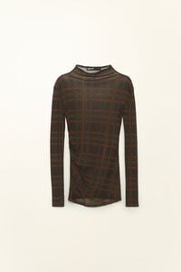 Chocolate checked ruched tulle T-shirt