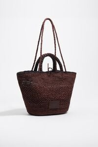 Large plaited raffia bag in walnut