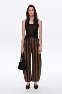 BARREL - Light brown striped denim trousers with buckle