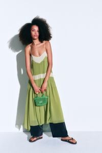 Two-tone pleated A-line strappy dress