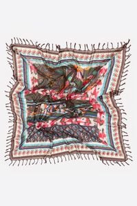 Szal patchwork kwiaty ikat bordowy