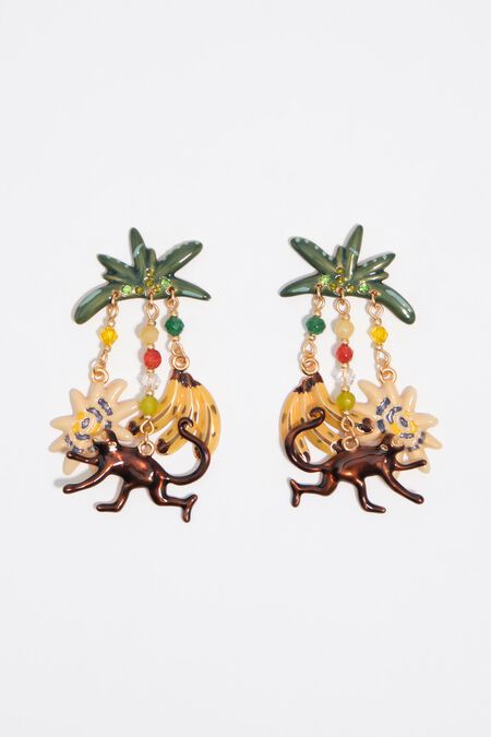 Pendientes monos y plátanos dorados