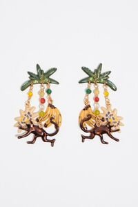 Pendientes monos y pl&aacute;tanos dorados