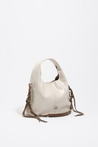 Small ivory shiny leather plaited handle Paper bag