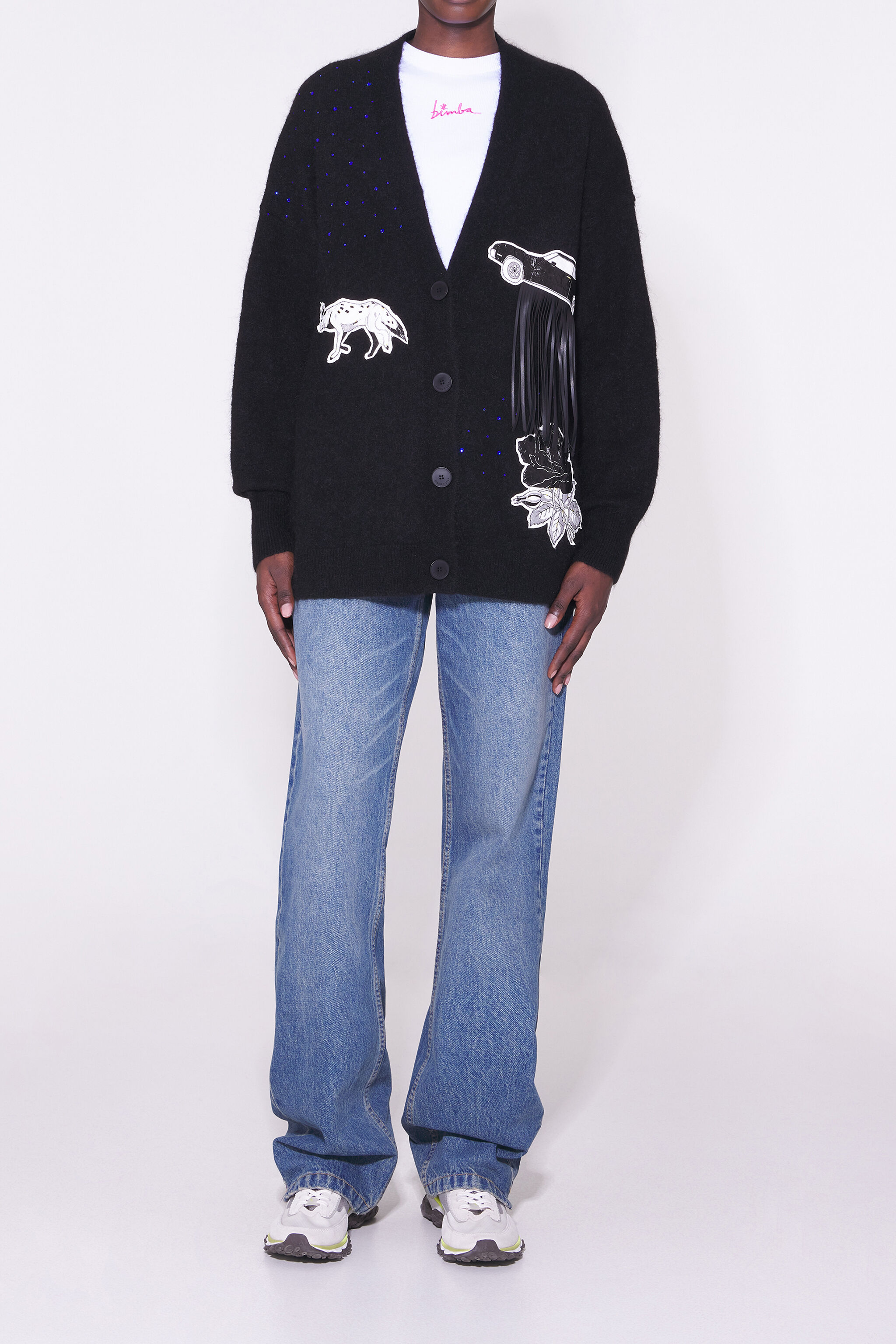 Black mohair patches cardigan