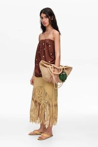 Brown ruched strapless top