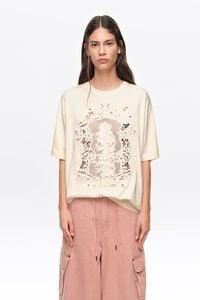 Ivory T-shirt with tonal hand embroidered logo
