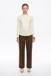 Olive straight leg trousers, no waistband