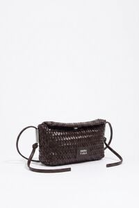 Dark brown plaited leather mini crossbody bag