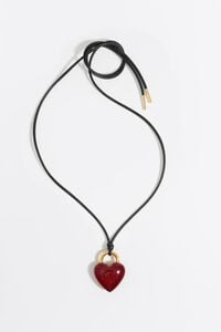 Halskette Kordel Leder Herz Glitzer Rot