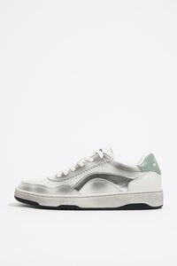 Silver leather cupsole sneaker