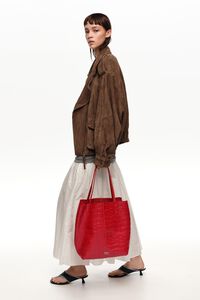 Bolso shopper grande piel grabado cocodrilo rojo