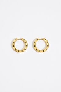 Black logo golden hoop earrings