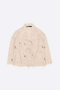 Veste kimono &agrave; mini broderies couleur sable