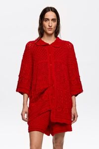 C&aacute;rdigan oversize crochet rojo