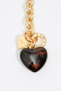 Chain and pearl necklace with amber resin heart