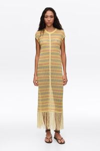 Vestido sisa flecos punto amarillo