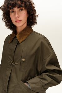 Khaki maxi length waxed trench