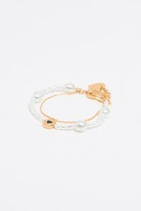 Pulsera doble cadena y perlas logo coraz&oacute;n