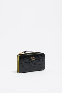 Black mock croc leather compact purse
