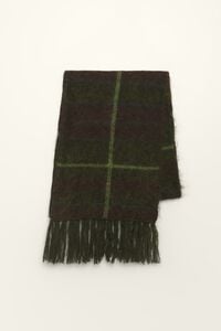 Green tartan mohair knit scarf