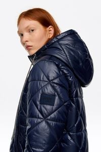 Casaco acolchoado capuz reto marinho escuro