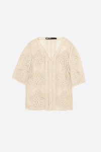 Sand openwork knit cardigan