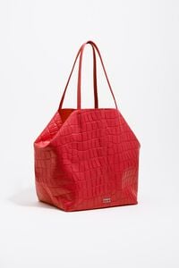 Large red leather shopper bag