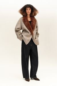 Light gray double-faced checked fur coat