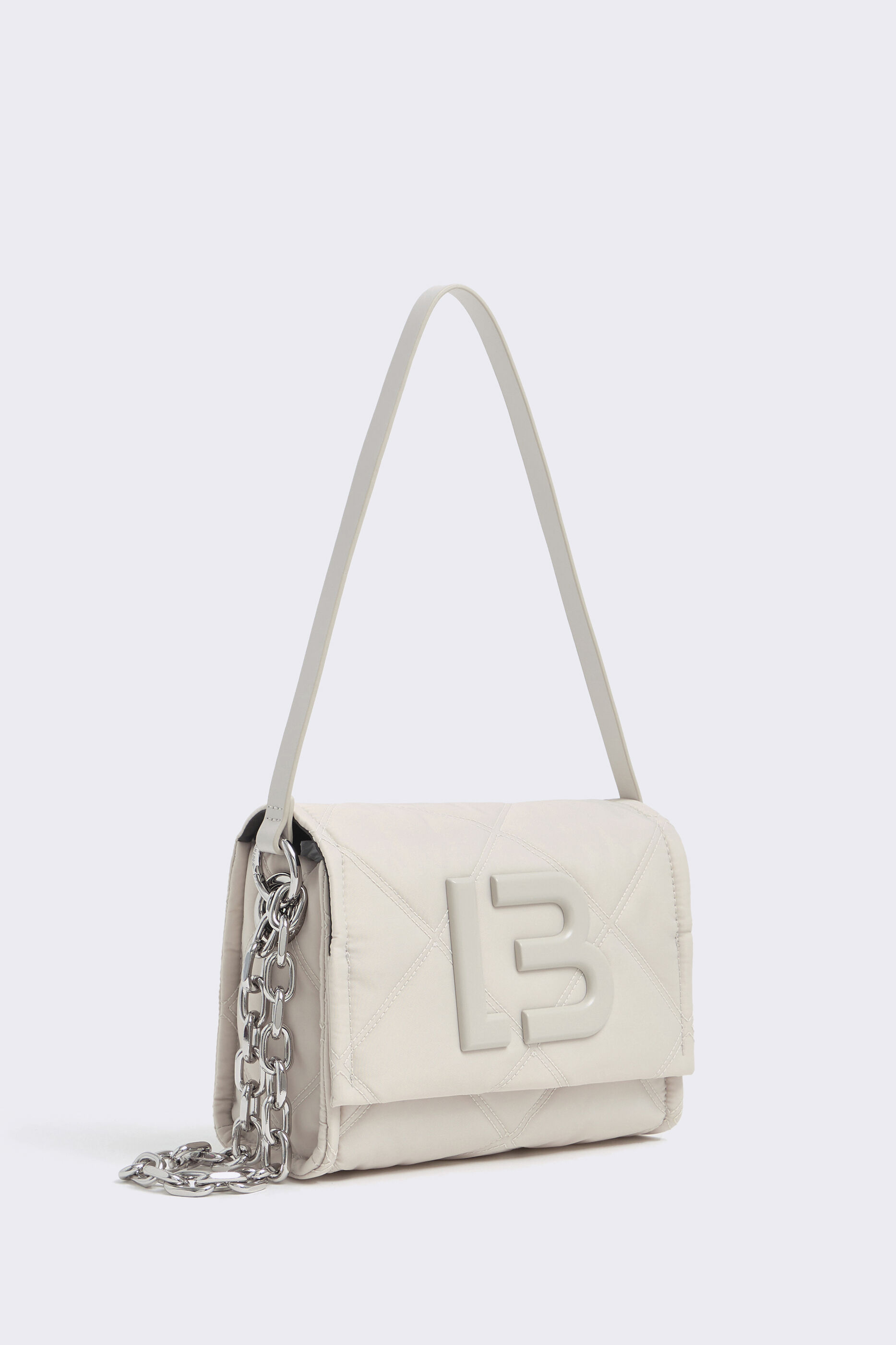 Bolso bandolera S nylon acolchado marfil
