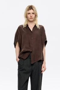Dark brown fluid cape shirt