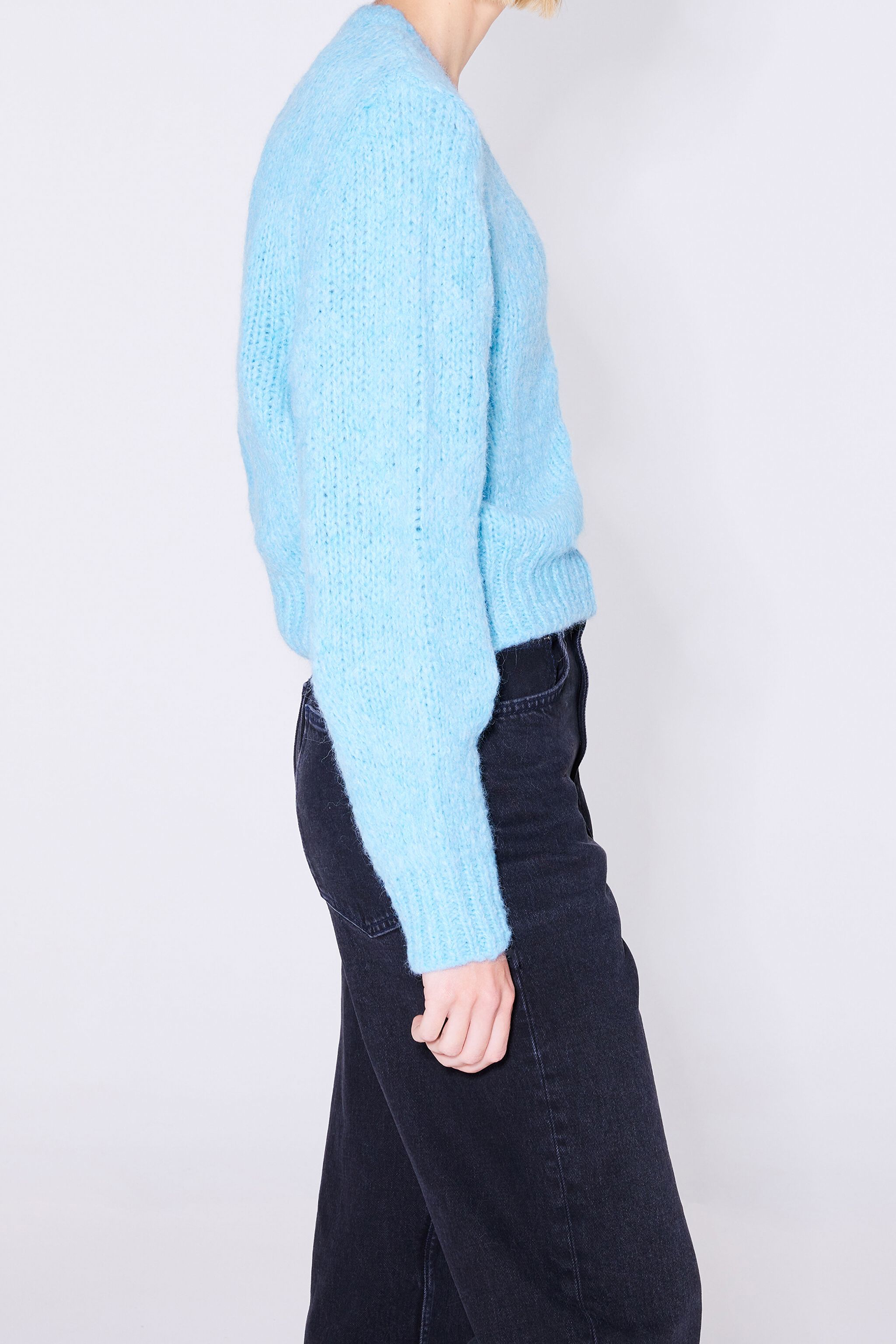 Blue alpaca V-neck sweater