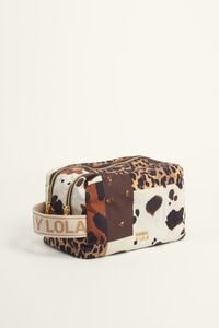 Large chocolate nylon patchwork double make-up case