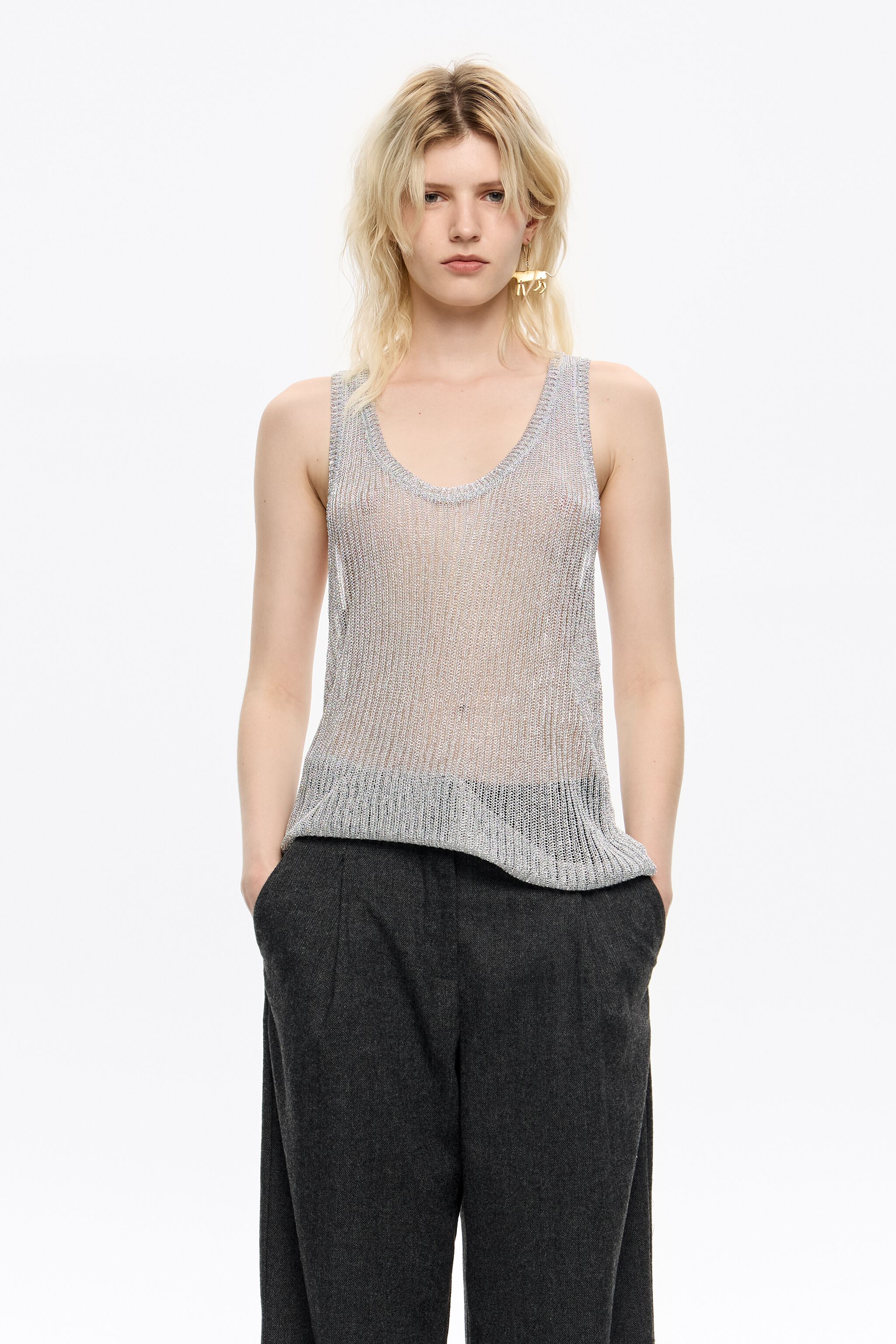 silver lurex knit top