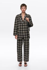 Black checked darted barrel-leg trousers