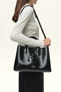 Large black leather Chihuahua tote bag