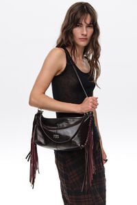 Bolso Madrid mediano piel flecos burdeos
