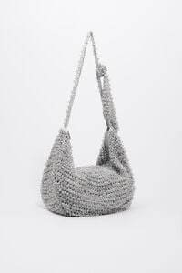 Medium crochet bag in silver beaded fabric