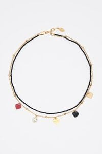Collar doble cadena y cristales negros corazones logo