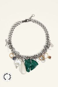 Collar charms anillos, perlas naturales y caballo