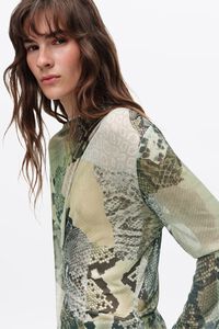 Camiseta fruncida tul Snake patchwork verde