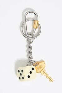 Сріблястий брелок з кубиком і ключем