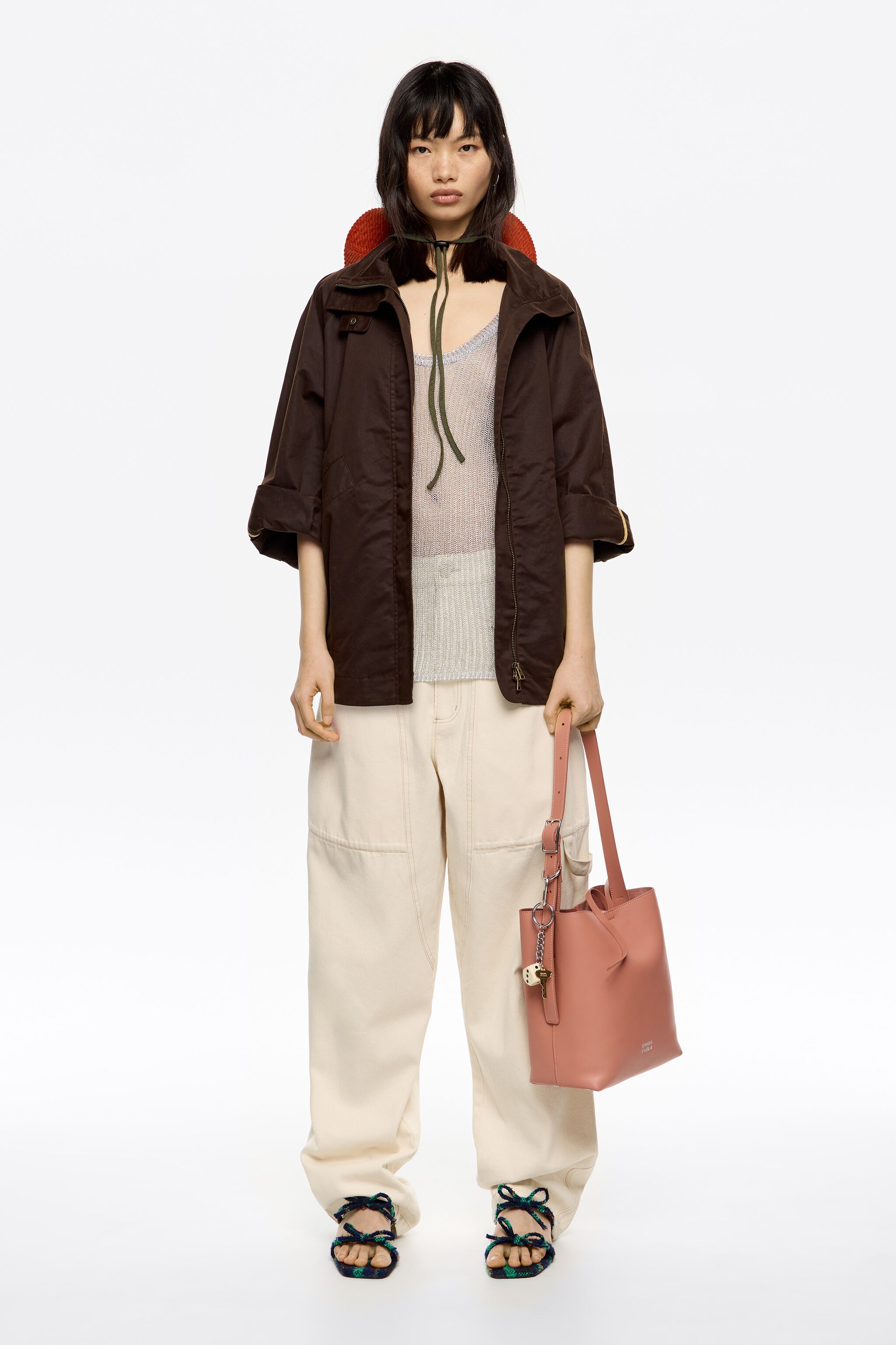 Dark brown coated A-line trench