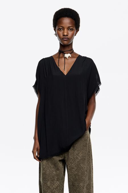 Vmbecca Ls V Neck Lace Top Black