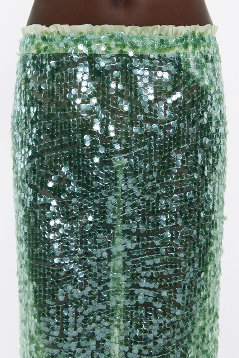 Falda lentejuelas midi verde Falda lentejuelas midi verde