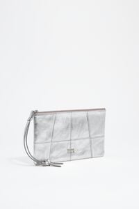 Medium silver leather zipped make-up clutch