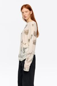 Koszulka marszczona dopasowana Ribbon Roses kość słoniowa